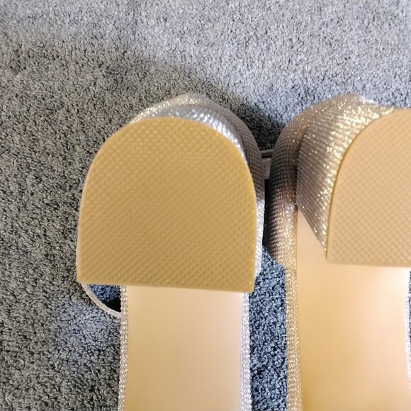 Putu Womens Block Heel Sandals Size 11 Champagne Glitter Ankle Strap Open Toe - Picture 13 of 14